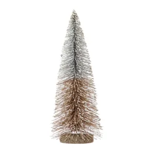 Bottle Brush Tree with Glitter and Wood Base, 11 3/4”