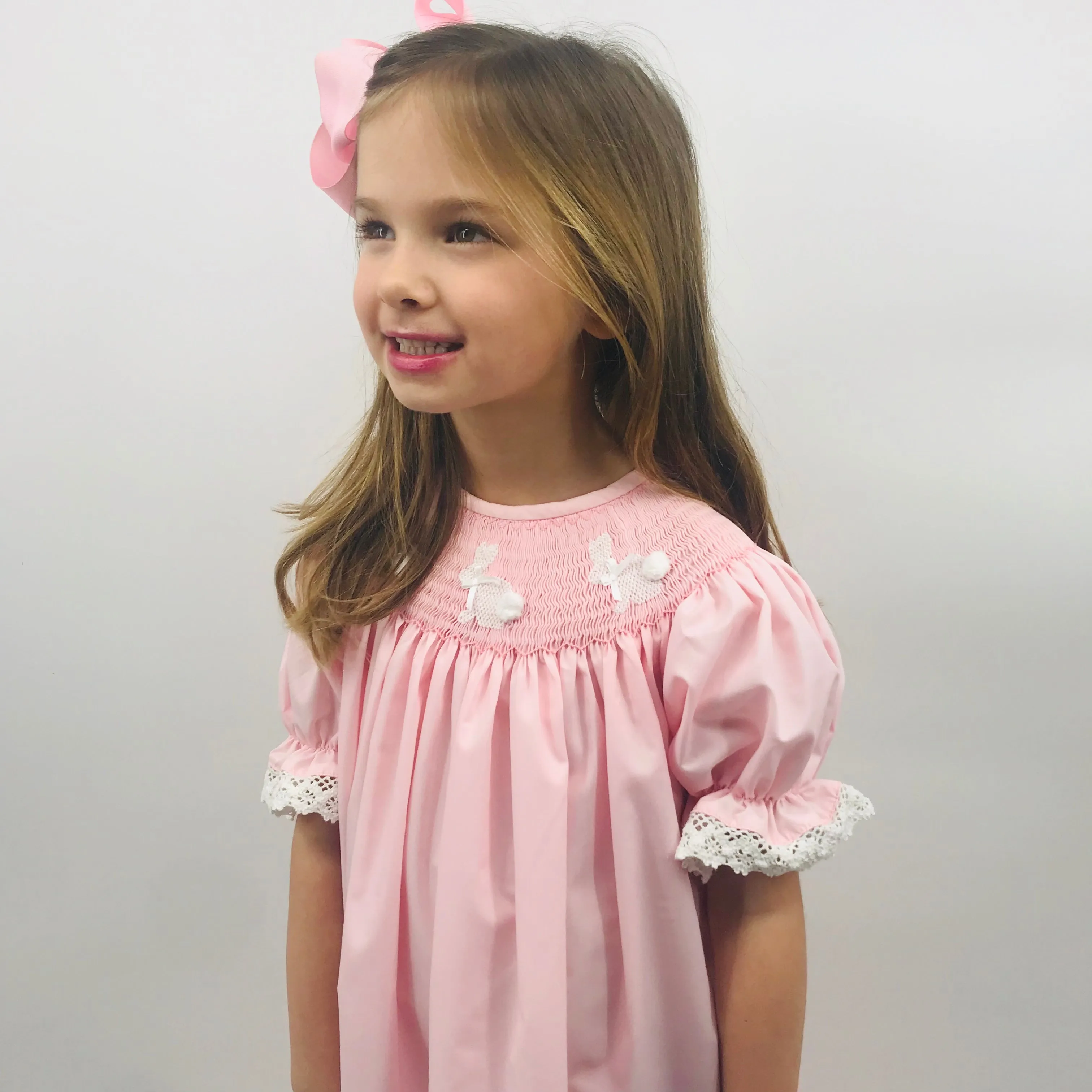 Easter Bunny Smocked Dress in pink