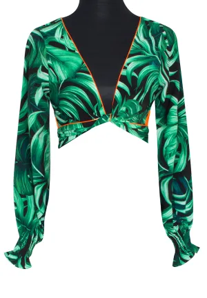 Jungle - Monstera Black / Green Crop Top (Neon Orange)