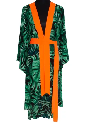 Jungle - Monstera Black / Green Kimono (Neon Orange)