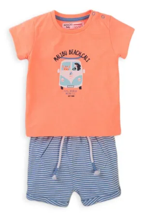 Minoti Boys T-shirt And Shorts Set Fluo Orange (3-12mths)