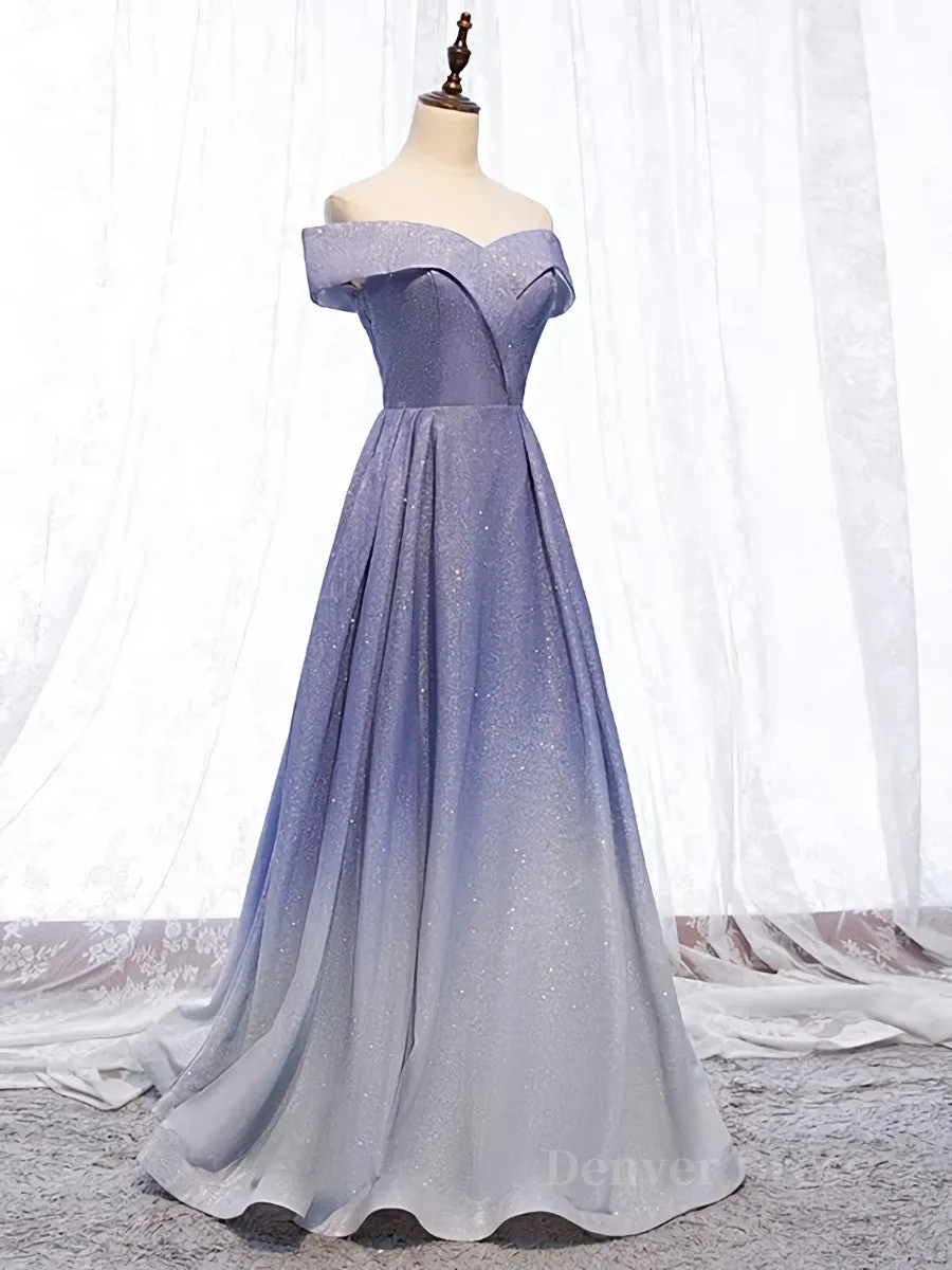 Off the Shoulder Purple Ombre Long Prom Dresses Off the Shoulder Purple Formal Evening Dress with Corset Back