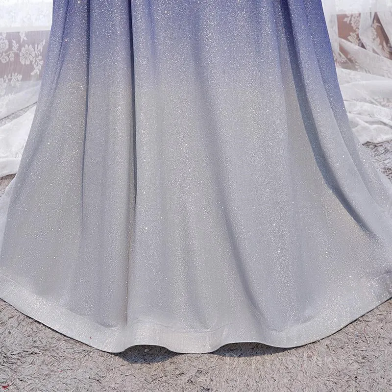 Off the Shoulder Purple Ombre Long Prom Dresses Off the Shoulder Purple Formal Evening Dress with Corset Back