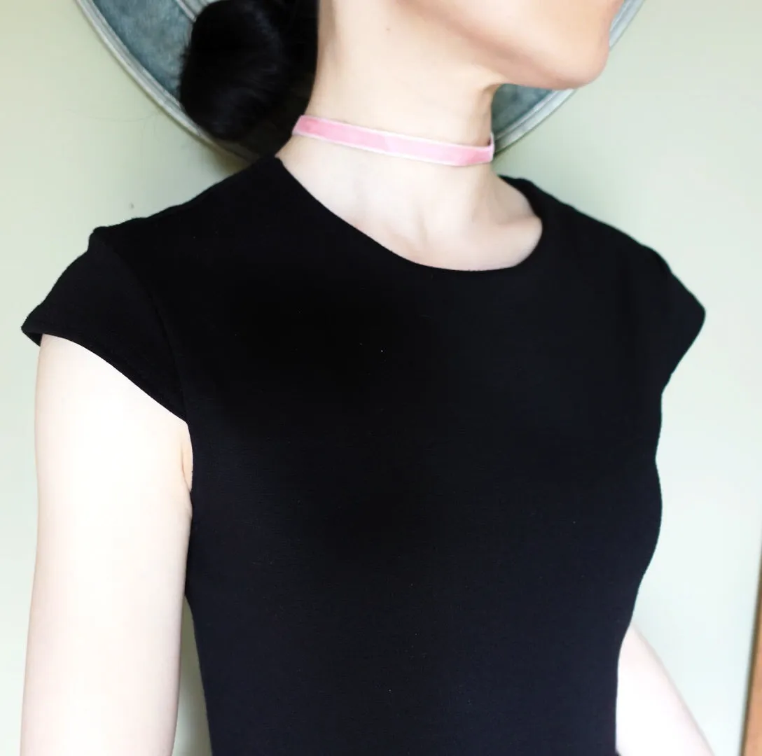 Pink Velvet Choker Necklace with Gold Adjustable Chain