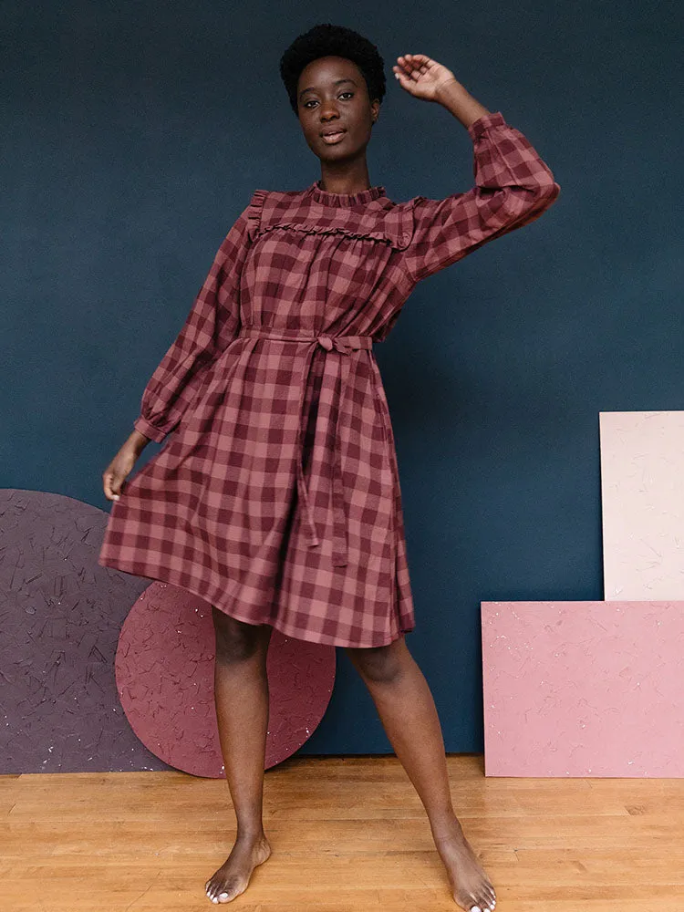 Soleil Long Sleeve Dress - Plum Gingham