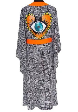 Tribal - Black Mayan Kimono Evil Eye (Neon Orange)